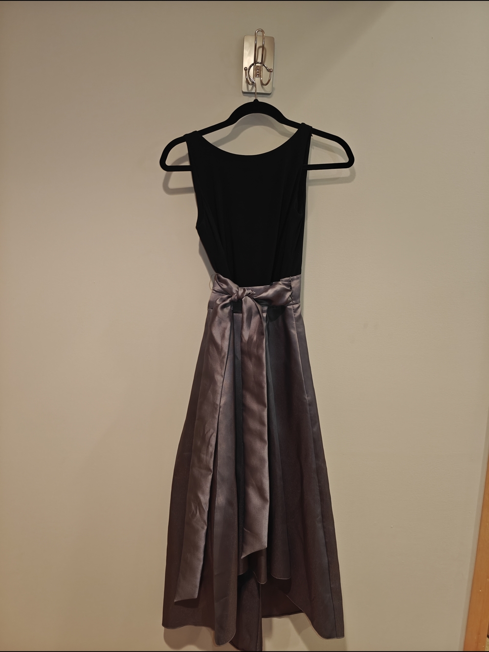 Ralph Lauren Black Bodice with Pewter Satin High-Low Skirt